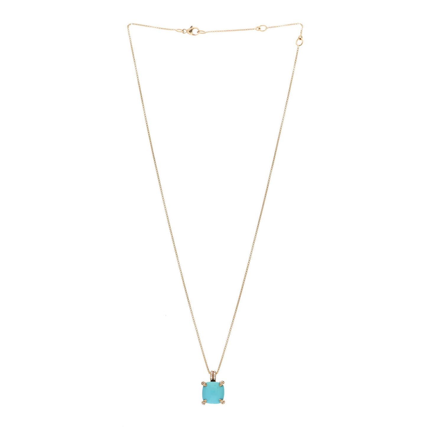 18K Yellow Gold Diamond Turquoise 11mm Chatelaine Pendant Necklace