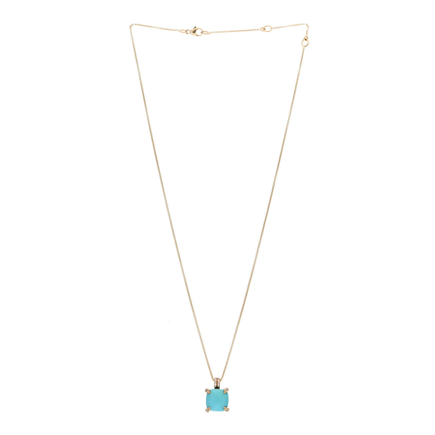 David Yurman 18K Yellow Gold Diamond Turquoise 11mm Chatelaine Pendant Necklace 3 of 4