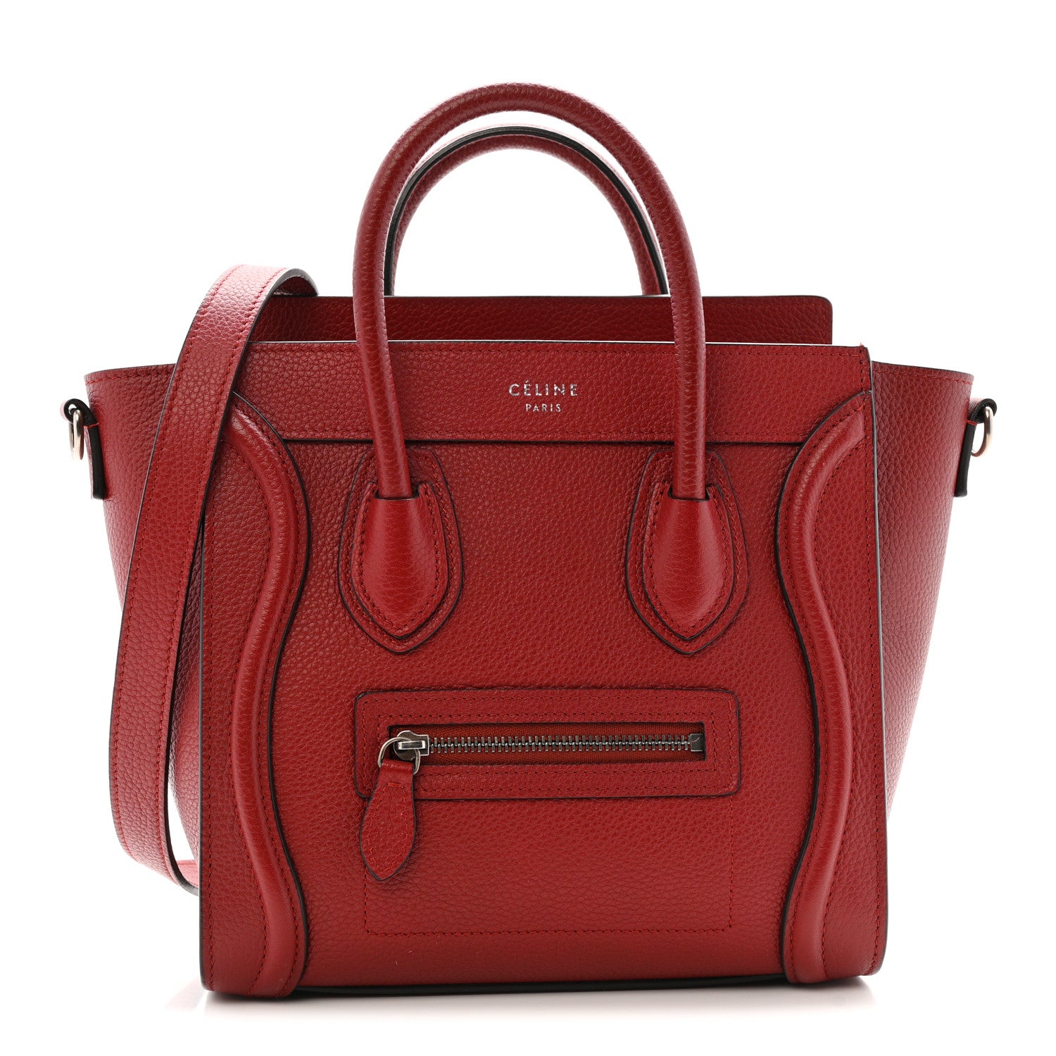 Celine Drummed Calfskin Nano Luggage Merlot 1 of 12