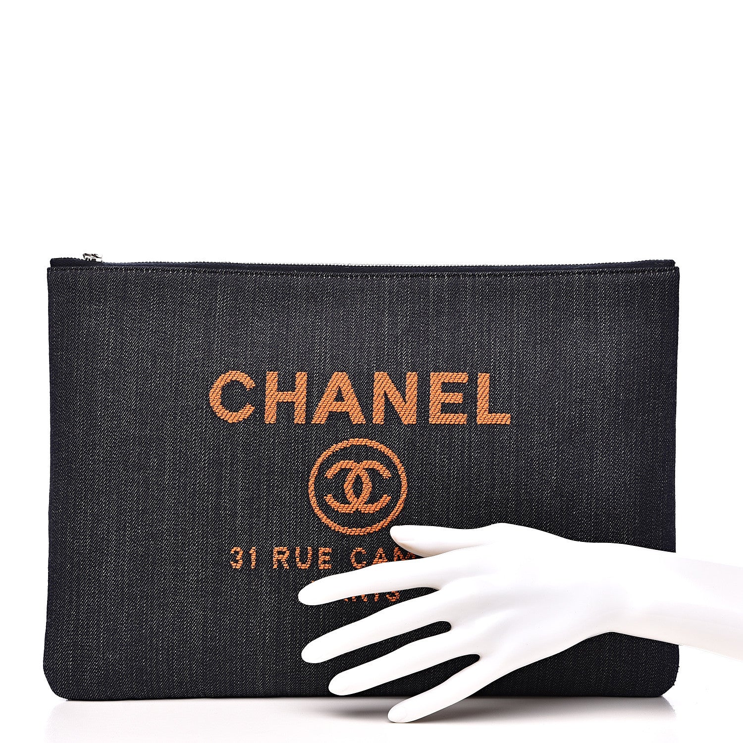 Chanel Denim Large Deauville Pouch Clutch Blue Orange 2 of 8