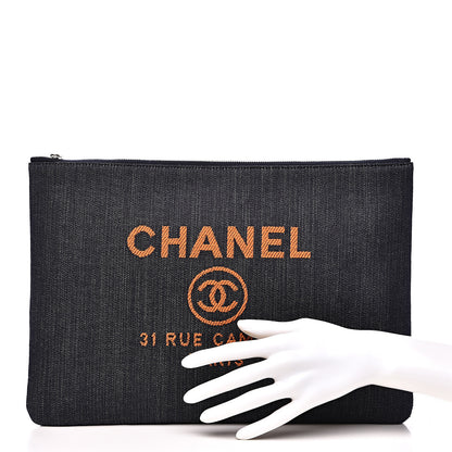 Chanel Denim Large Deauville Pouch Clutch Blue Orange 2 of 8