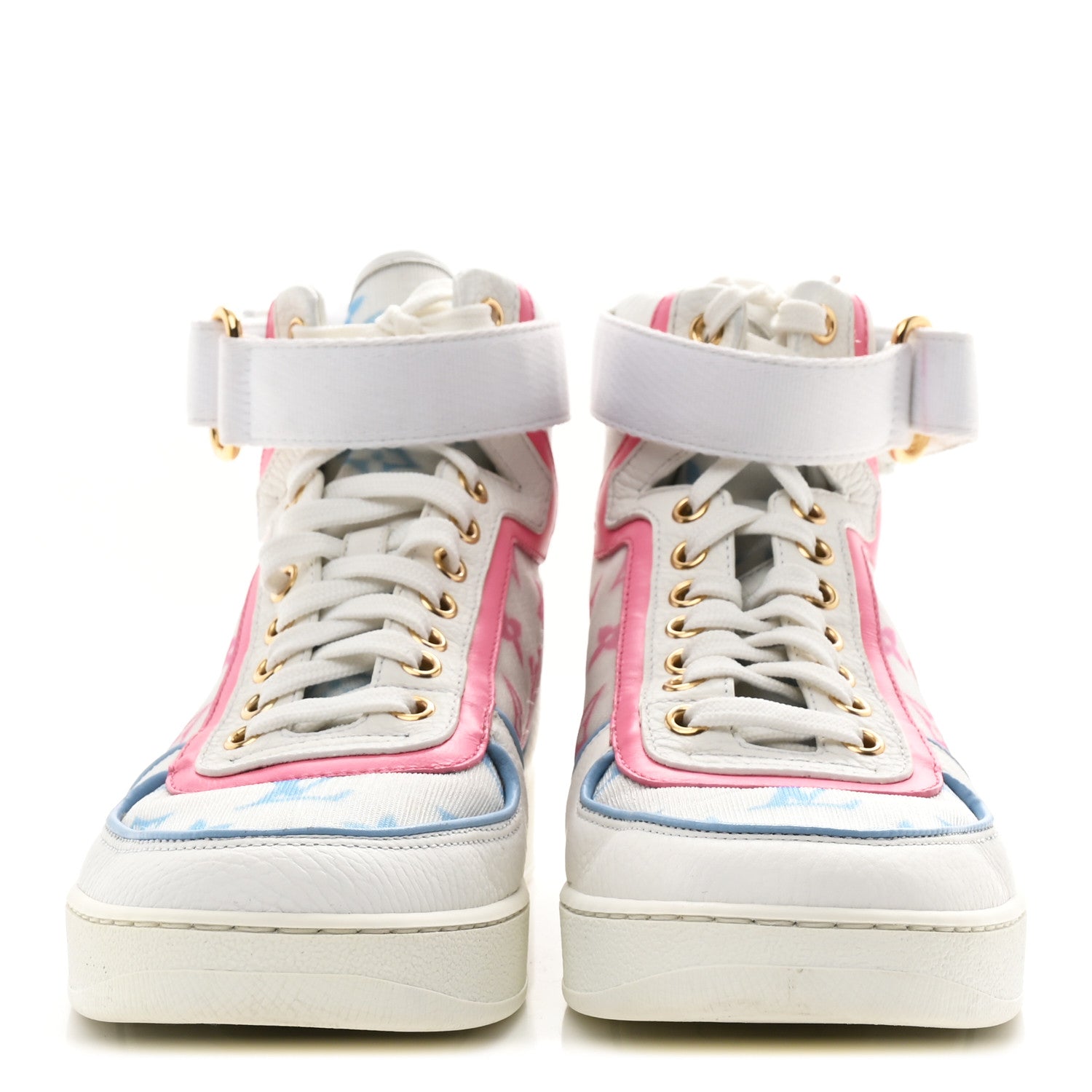 Louis Vuitton Calfskin Nylon Mesh Monogram Womens Boombox High Top Sneakers 37 Bleu Rose 3 of 10