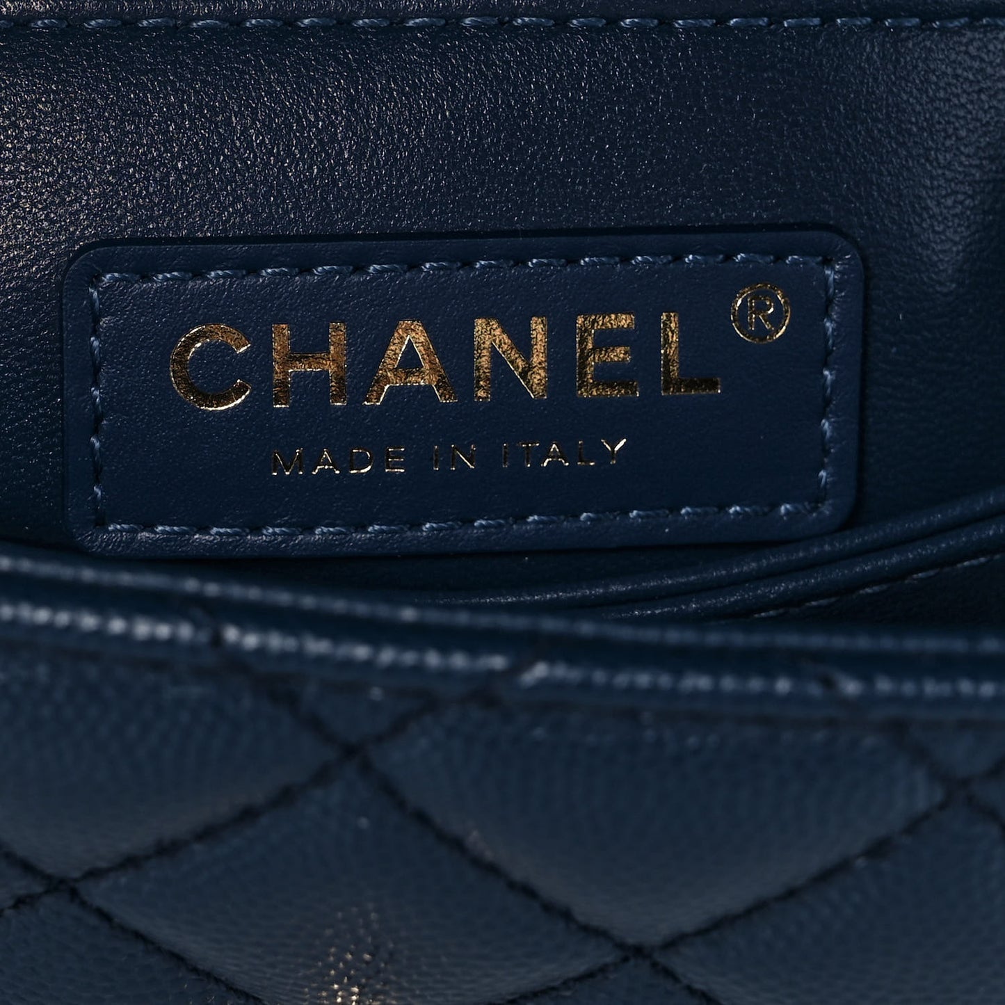 Caviar Quilted Lizard Embossed Mini Coco Handle Flap Dark Blue