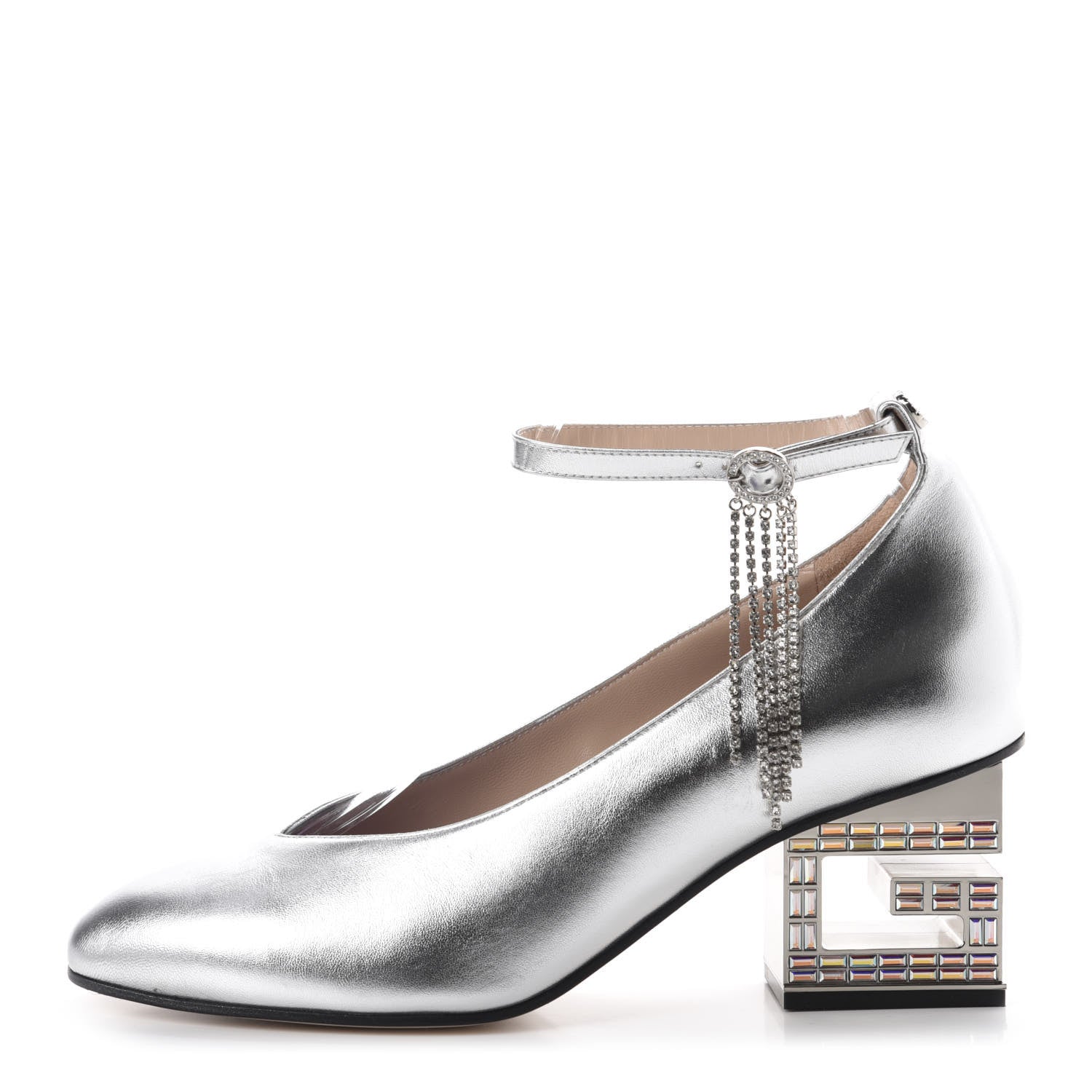Gucci Metallic Nappa Crystal Square G Mid Heel Pumps 40 Silver 1 of 10