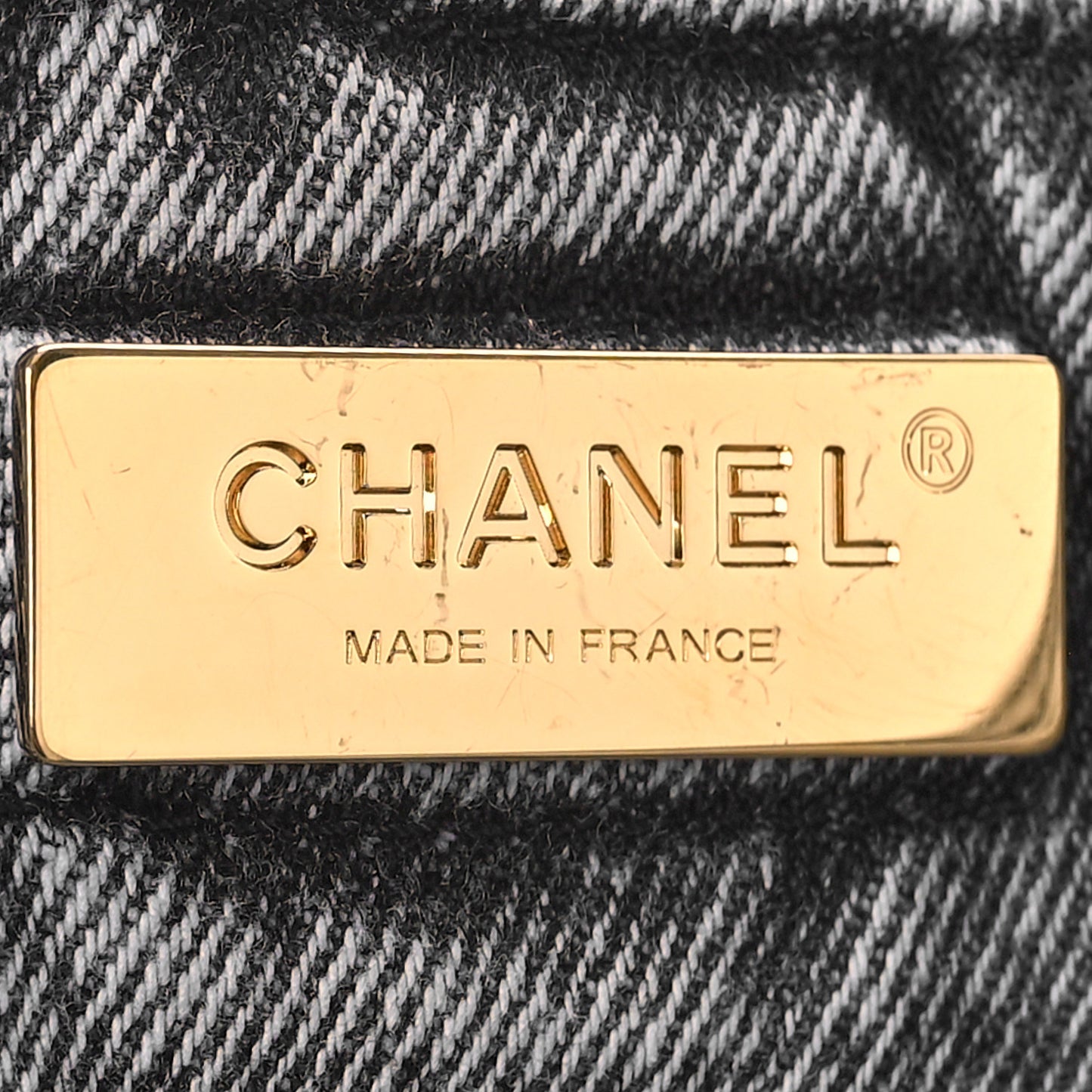 Washed Denim Quilted Chanel 19 East West Shopping Bag Black White