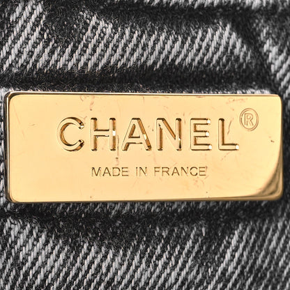 Chanel Washed Denim Quilted Chanel 19 East West Shopping Bag Black White 6 of 9