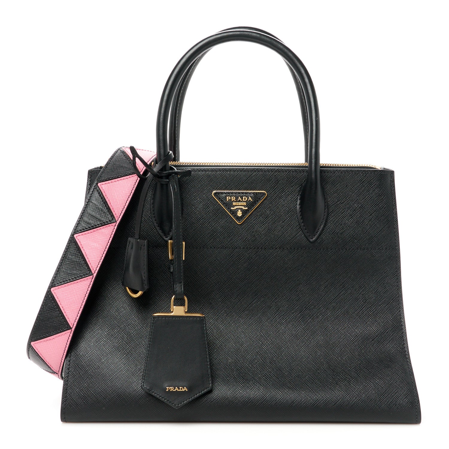 Prada Saffiano City Calfskin Greche Paradigme Bag Black Begonia 1 of 10