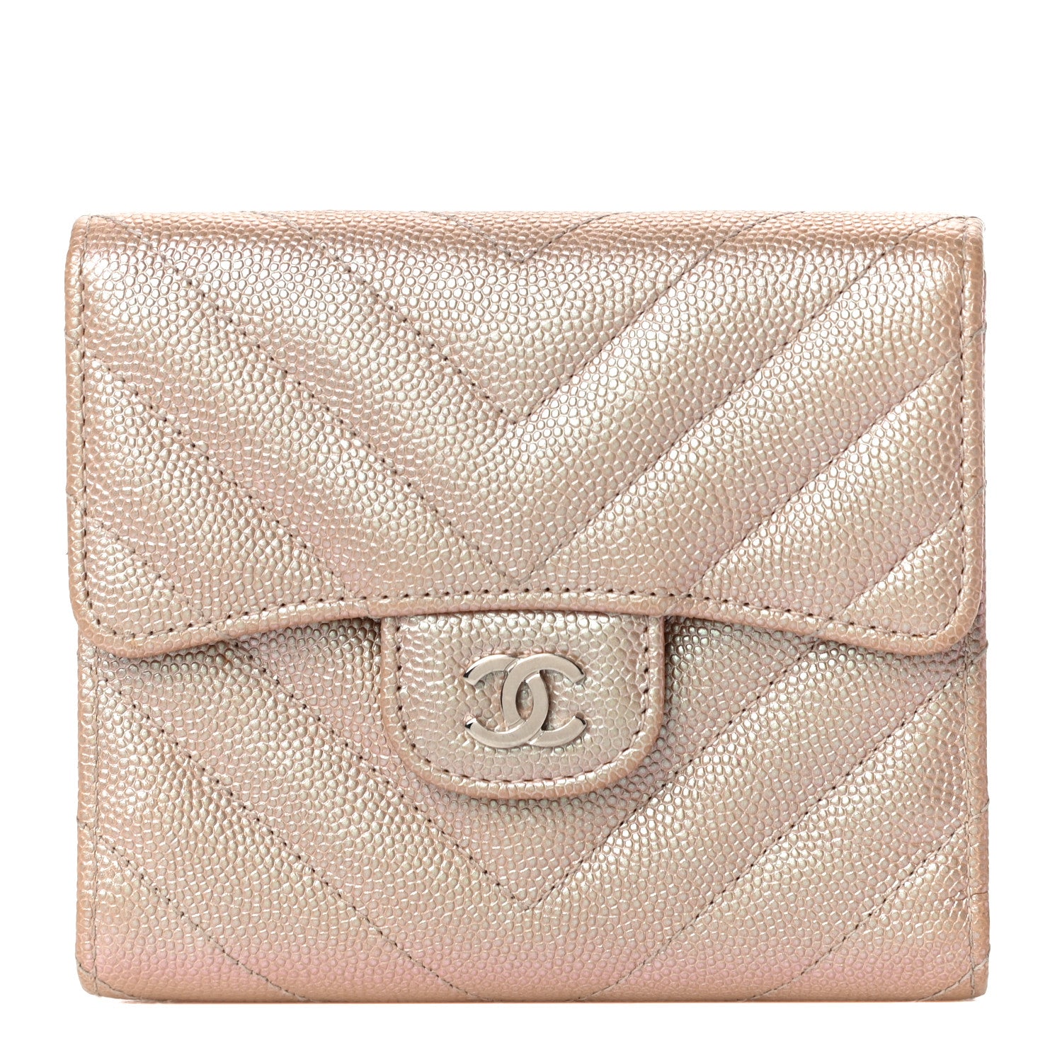 Chanel Metallic Caviar Chevron Quilted Compact Flap Wallet Light Gold 1 of 11