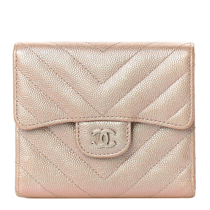 Chanel Metallic Caviar Chevron Quilted Compact Flap Wallet Light Gold 1 of 11