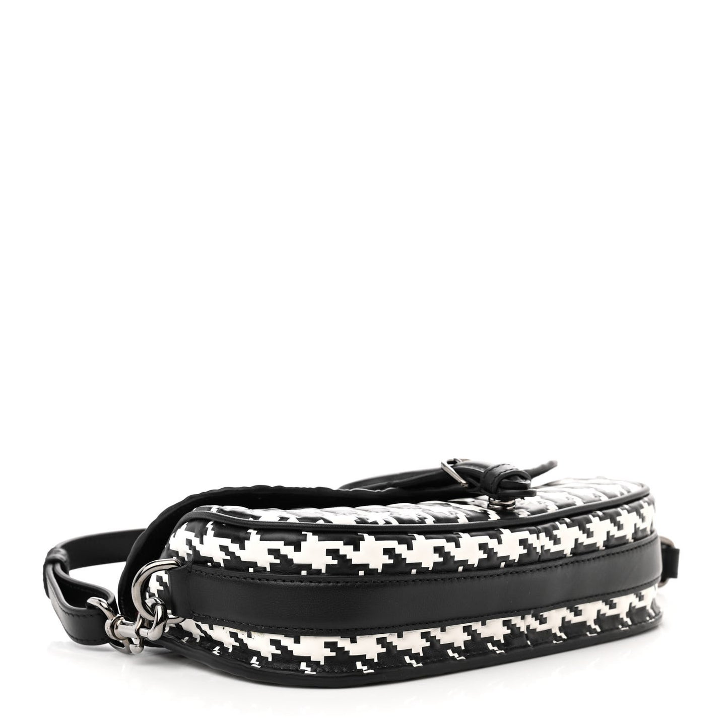Box Calfskin Houndstooth Quilted East West Bobby Bag Black White