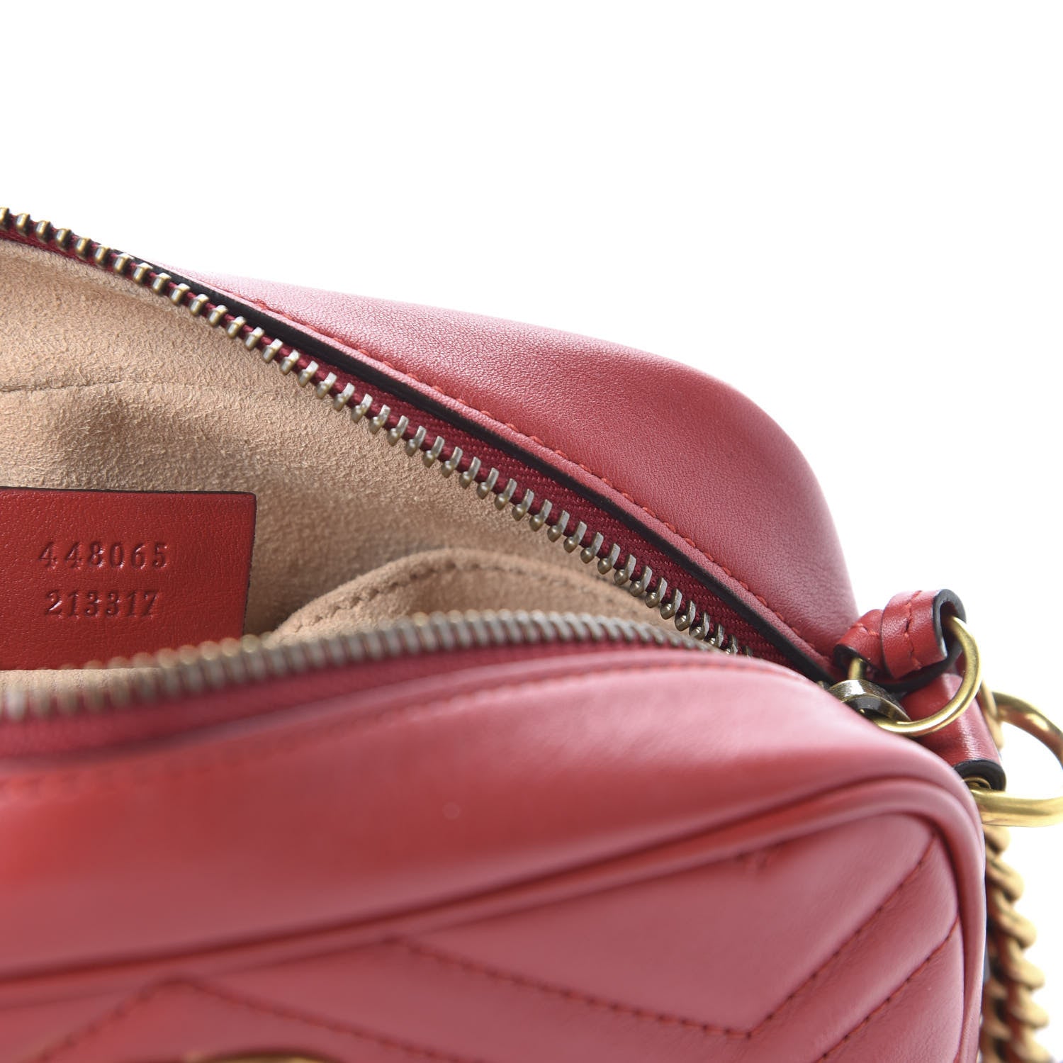 Gucci Calfskin Matelasse Mini GG Marmont Chain Shoulder Bag Hibiscus Red 9 of 10