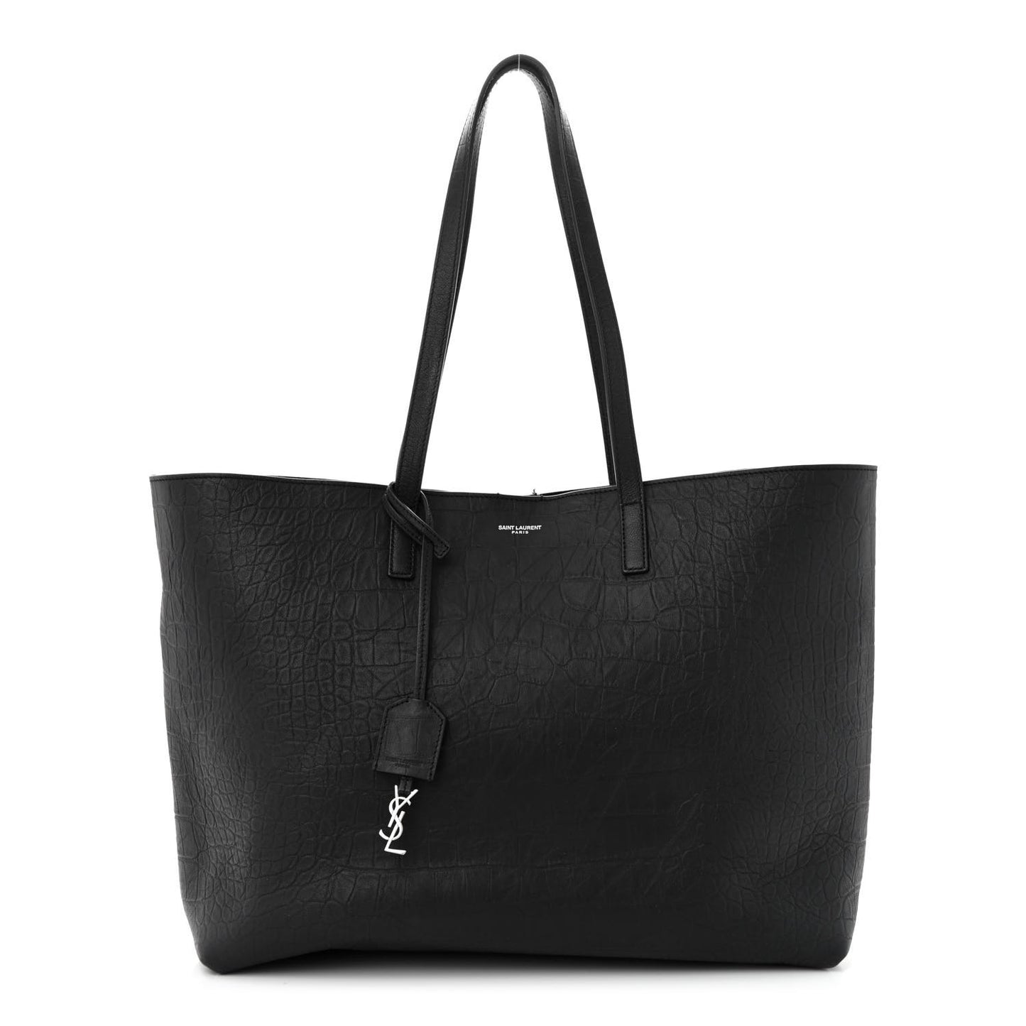 Calfskin Crocodile Embossed Large Shopper Tote Black