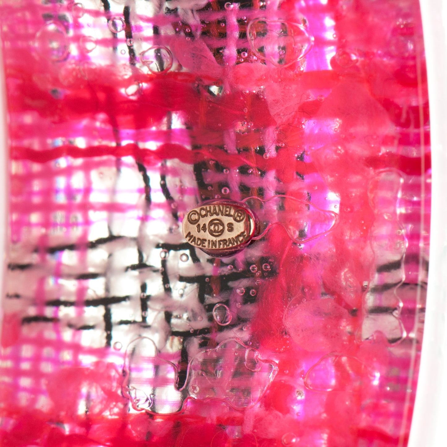 Resin Tweed Chain CC Bangle Transparent Pink