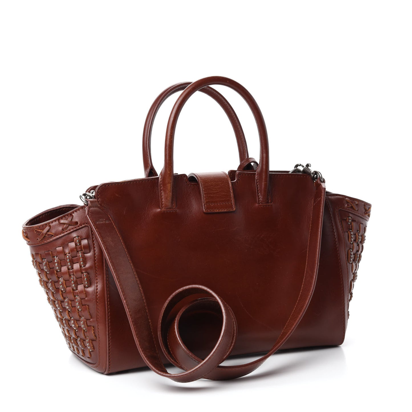 Calfskin Studded Woven Baby Monogram Downtown Cabas Brown