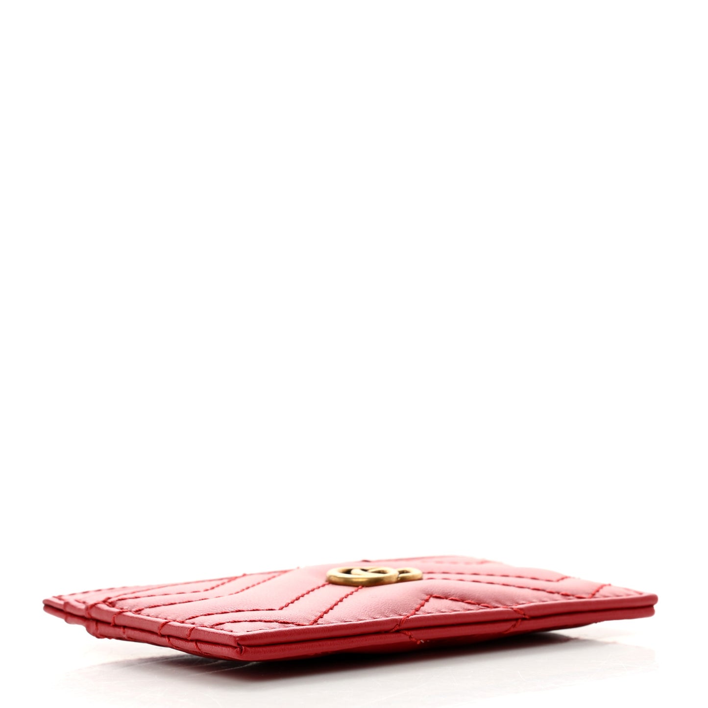 Calfskin Matelasse GG Marmont Card Holder Hibiscus Red