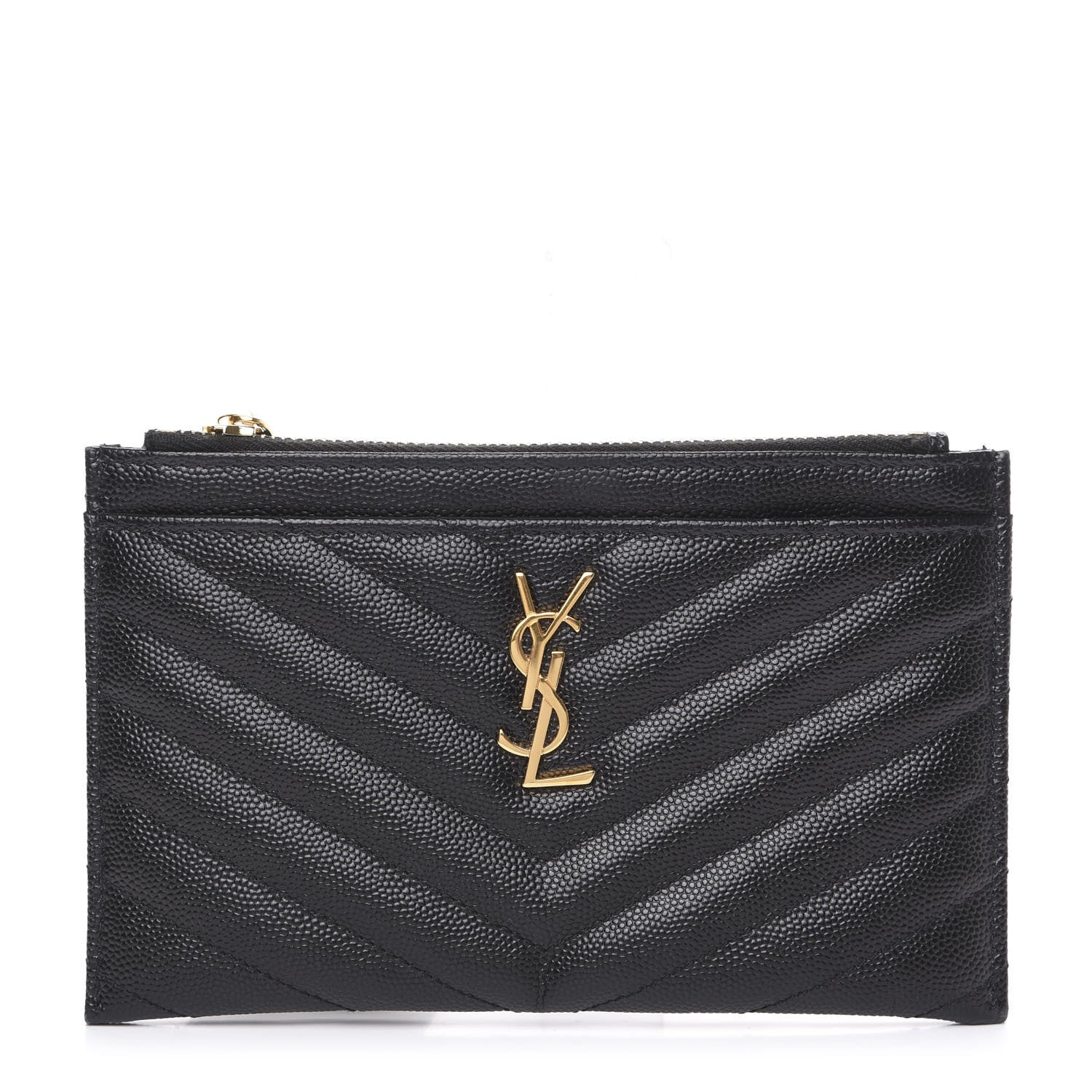 Saint Laurent Grain De Poudre Chevron Monogram Bill Pouch Black 1 of 9