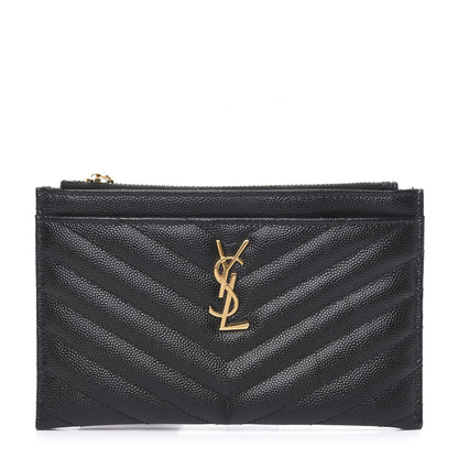 Saint Laurent Grain De Poudre Chevron Monogram Bill Pouch Black 1 of 9