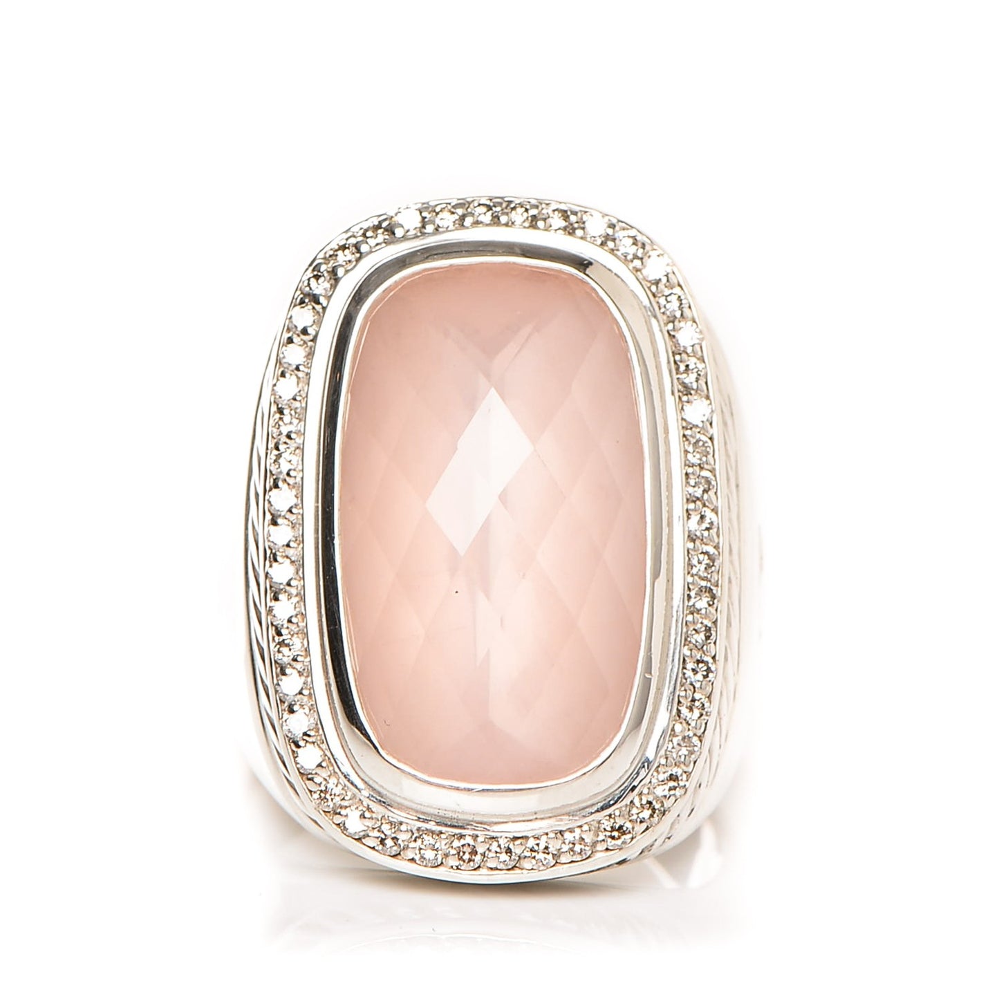 Sterling Silver Diamond Rose Quartz 21mm Albion Statement Ring 58 8.25