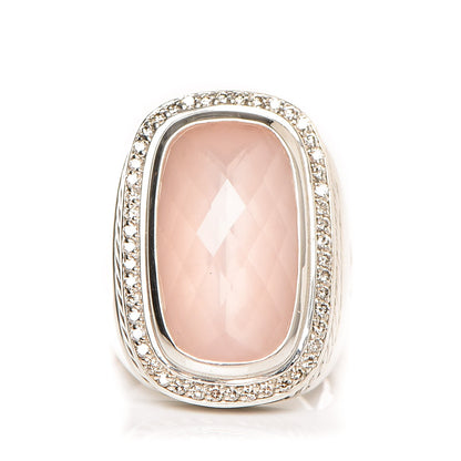 David Yurman Sterling Silver Diamond Rose Quartz 21mm Albion Statement Ring 58 8.25 1 of 7