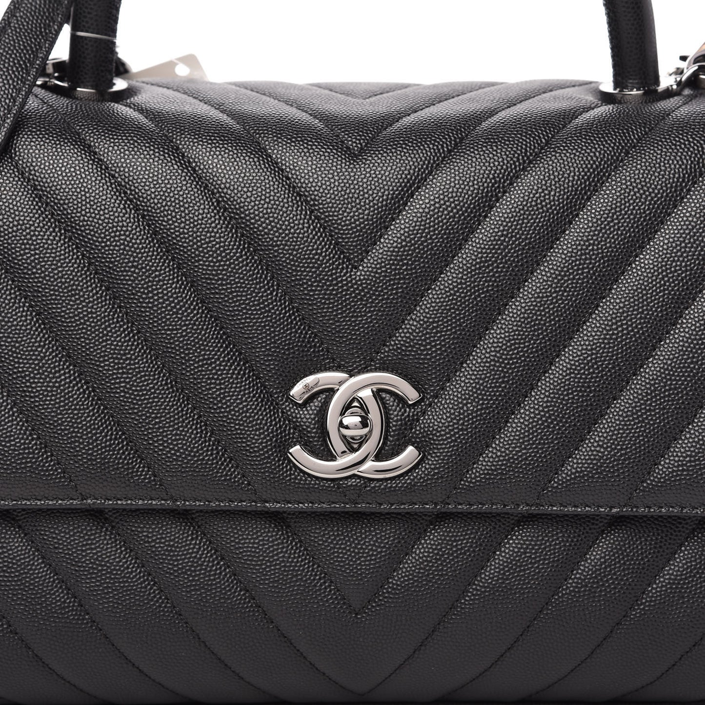 Caviar Chevron Quilted Small Coco Handle Flap Black