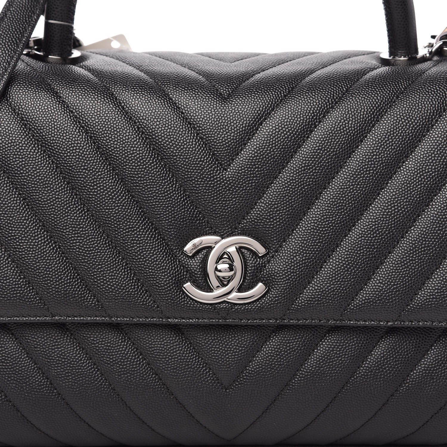 Chanel Caviar Chevron Quilted Small Coco Handle Flap Black 10 of 11
