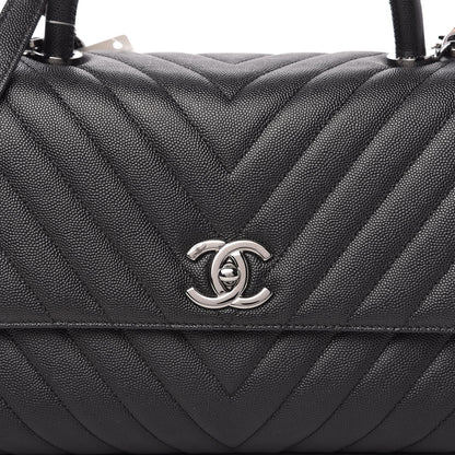 Chanel Caviar Chevron Quilted Small Coco Handle Flap Black 10 of 11