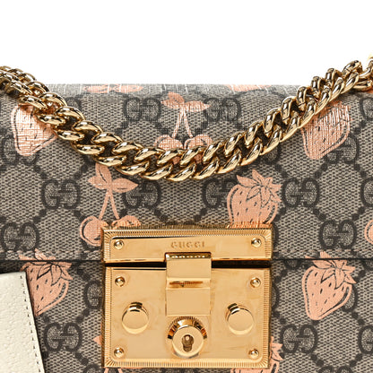 Gucci GG Supreme Monogram Berry Textured Dollar Calfskin Small Padlock Shoulder Bag Beige Ebony Light Copper Mystic White 8 of 10