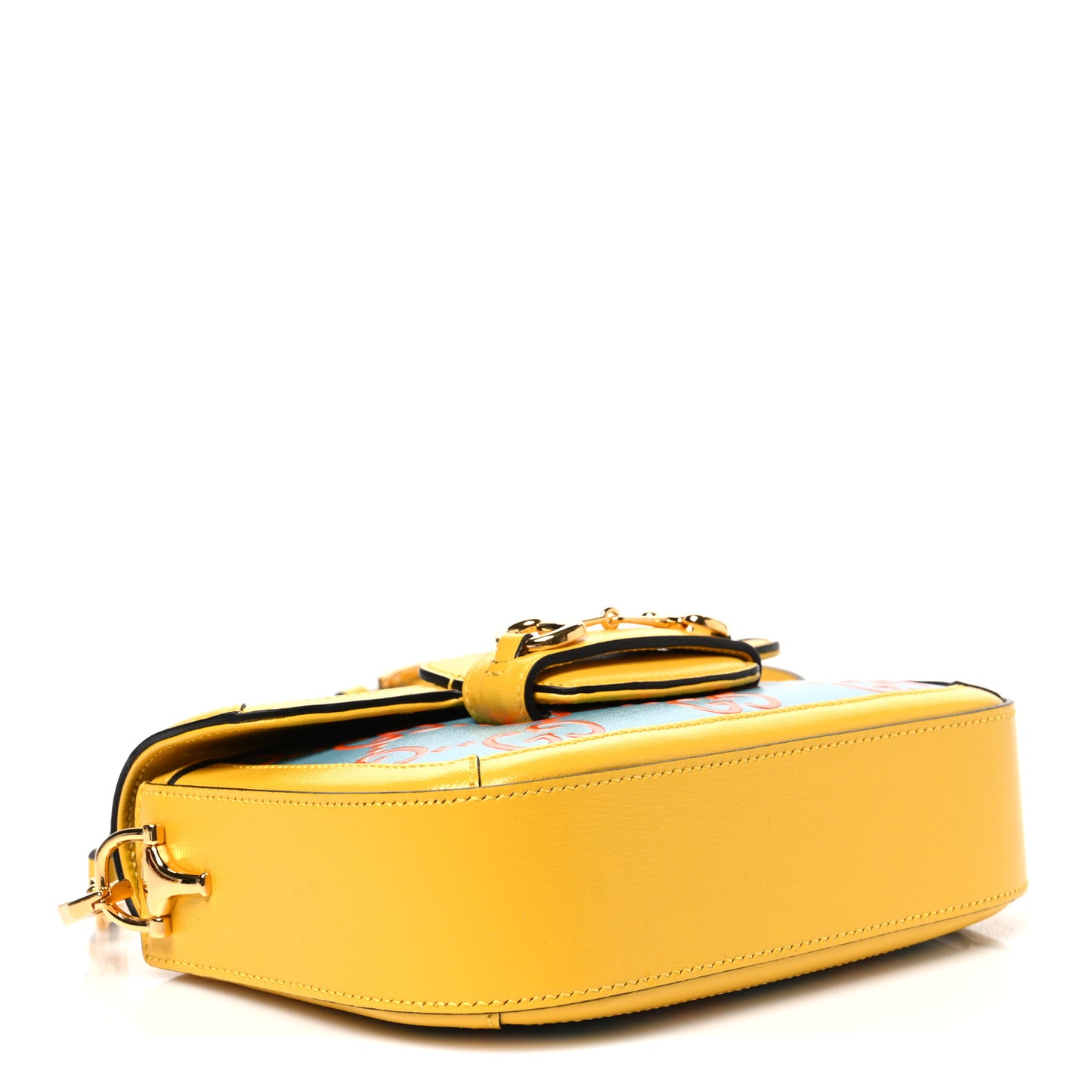Azalea Calfskin GG Monogram Bi-Color Debossed Horsebit 1955 Shoulder Bag Dusty Azure Stone Topaz Deep Orange