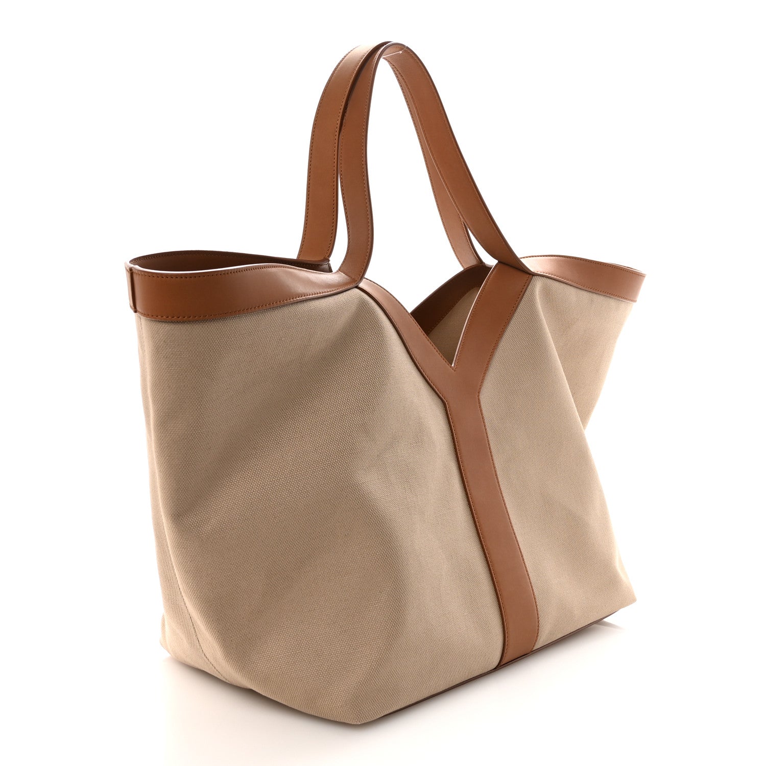 Saint Laurent Canvas Calfskin Y Tote Tan Natural 3 of 9