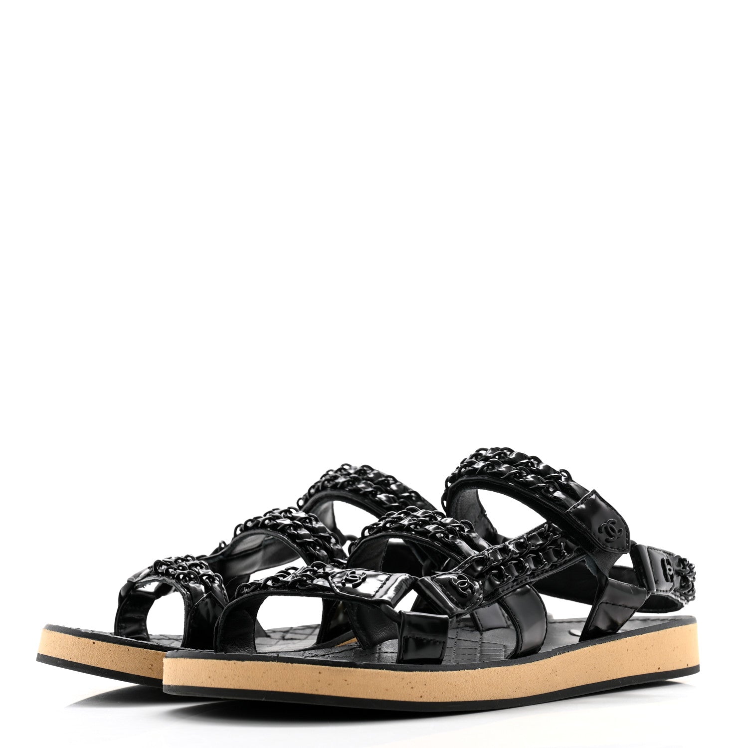 Chanel Lambskin Chain Sandals 39.5 Black 3 of 9