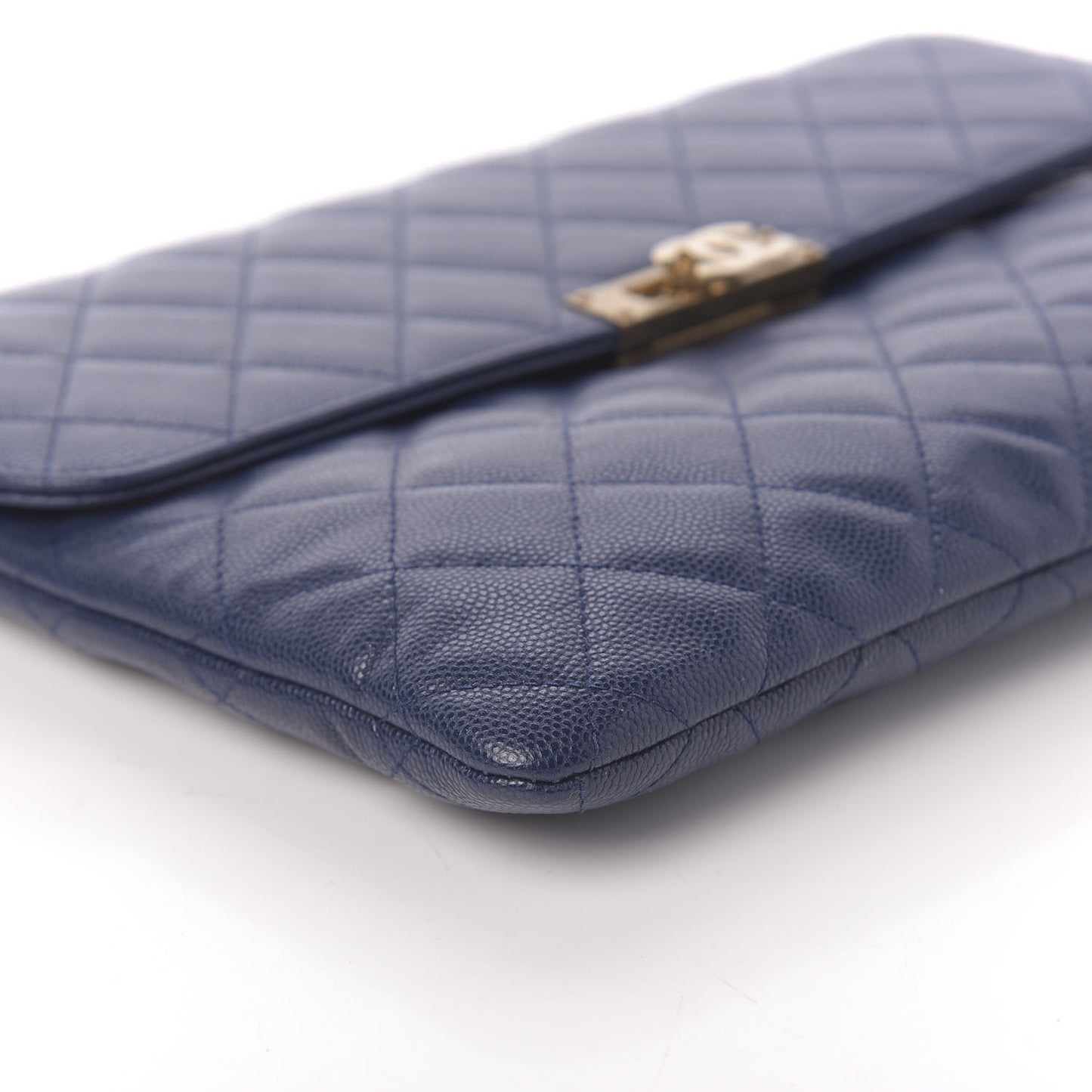 Caviar Quilted Medium Golden Class Pouch Navy