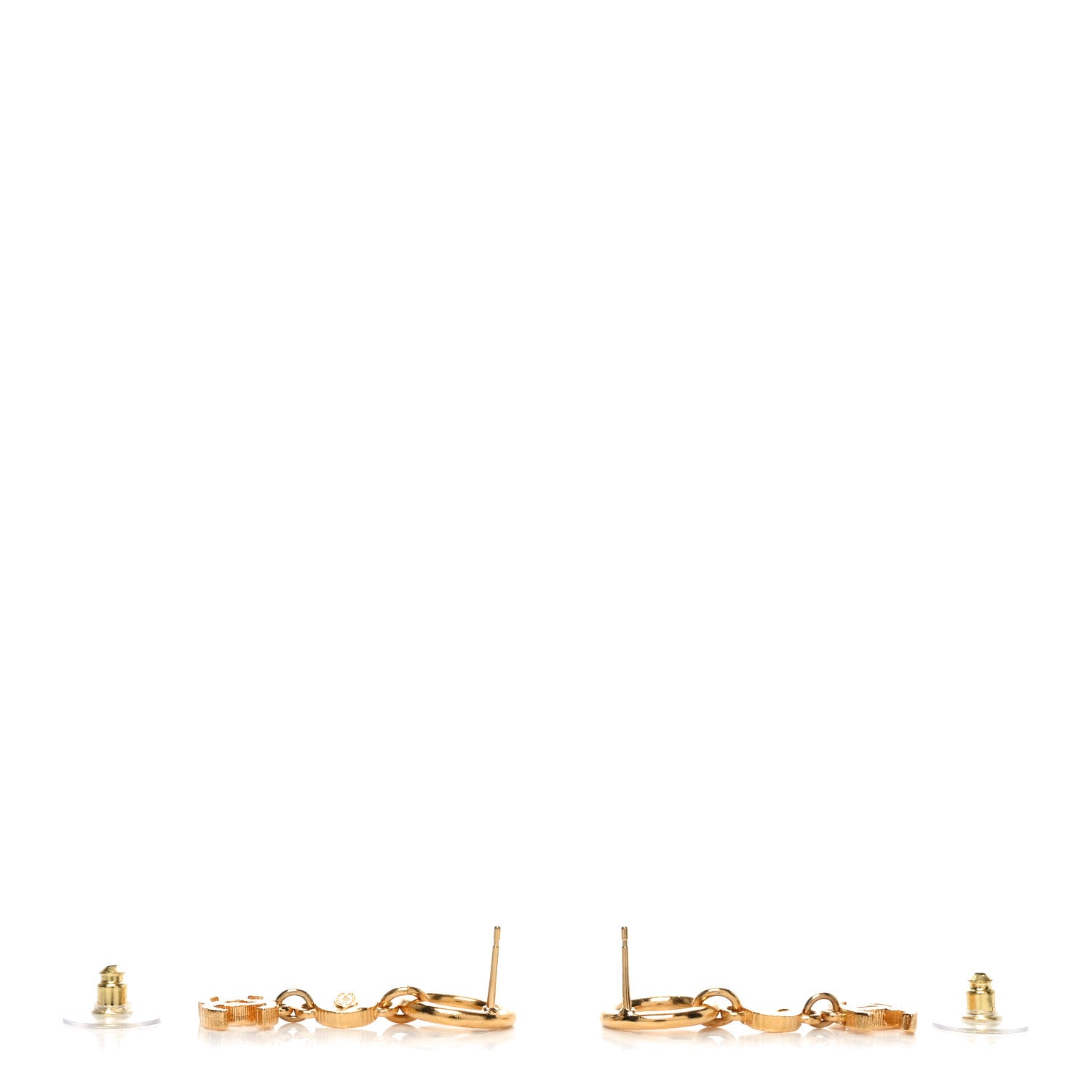 Chanel Metal Textured Disc CC Drop Earrings Gold 3 of 4