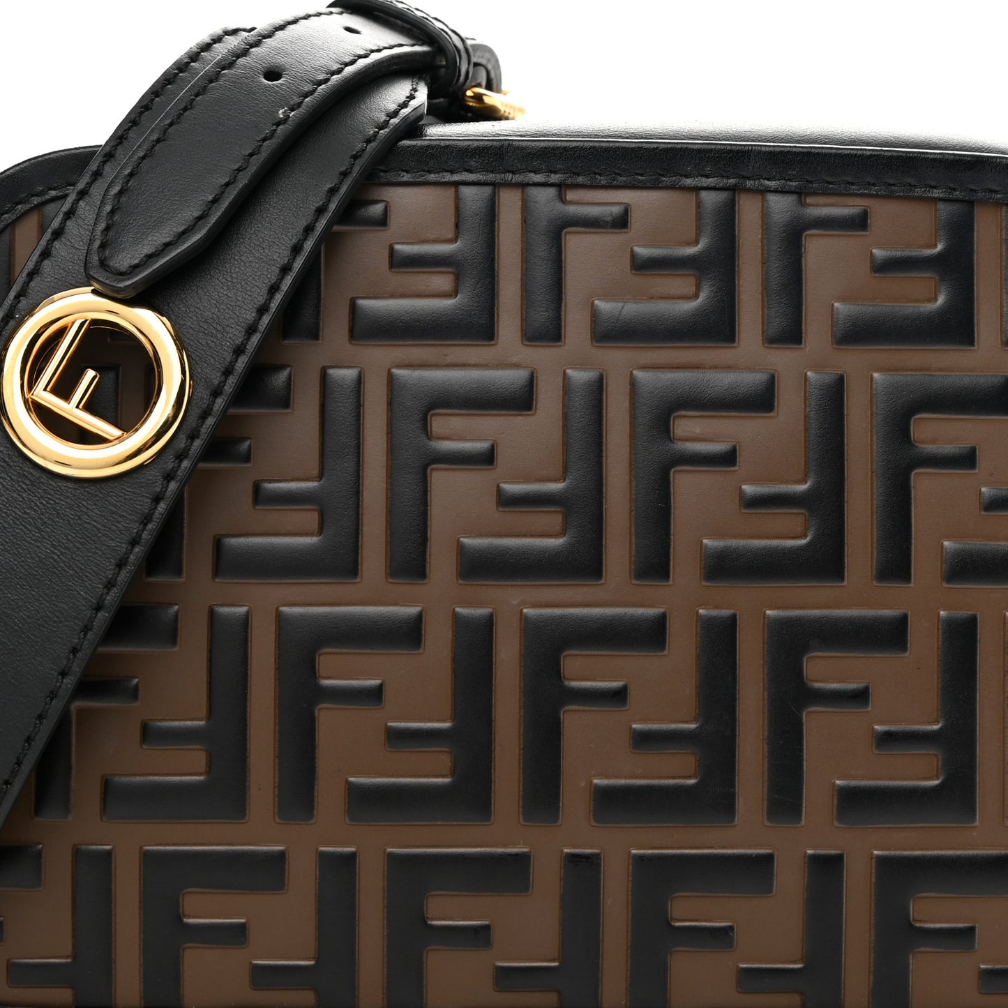 Vitello Century F is Fendi Bi-Color FF 1974 Embossed Camera Case Maya Black