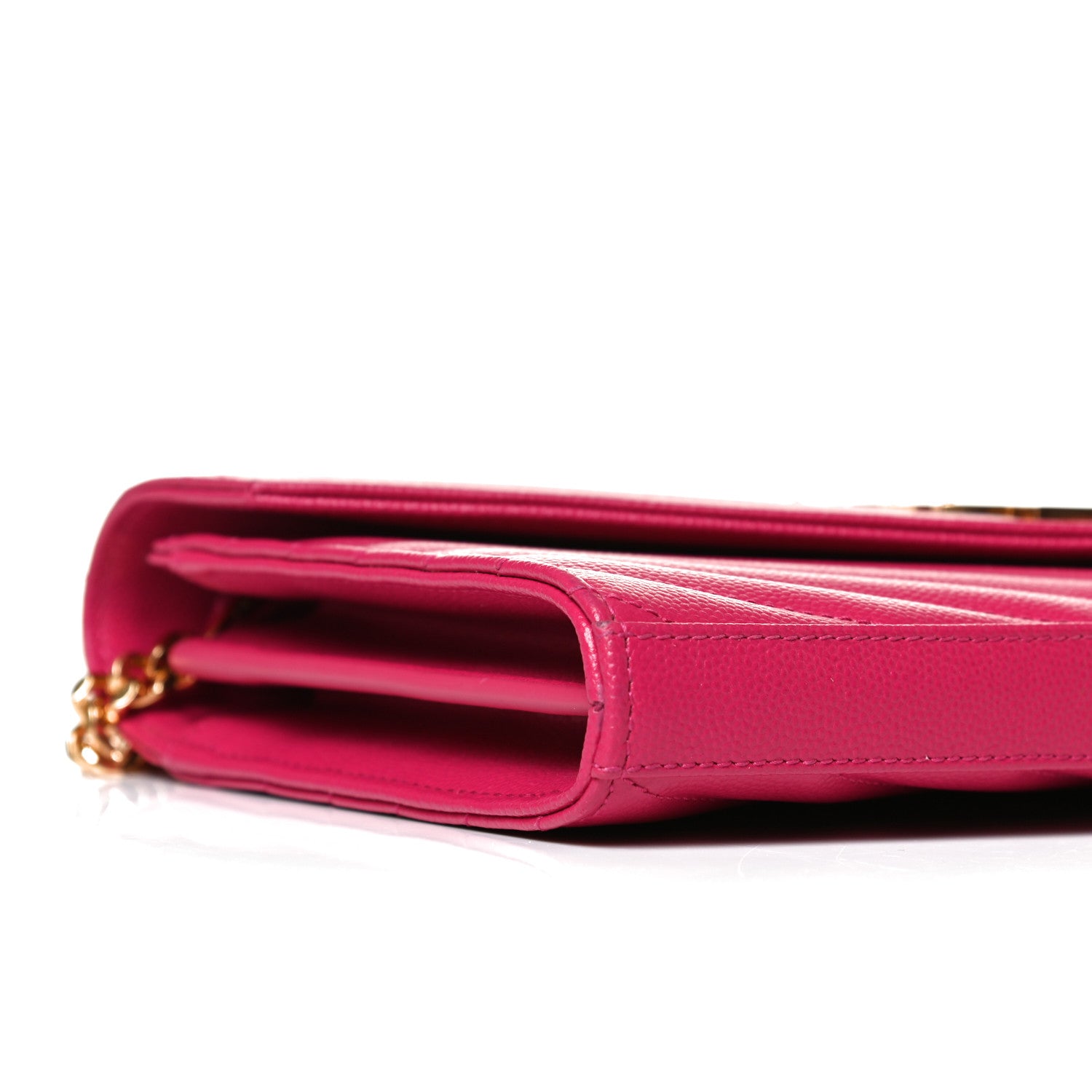 Saint Laurent Grain De Poudre Matelasse Chevron Monogram Chain Wallet Bubblegum 9 of 12