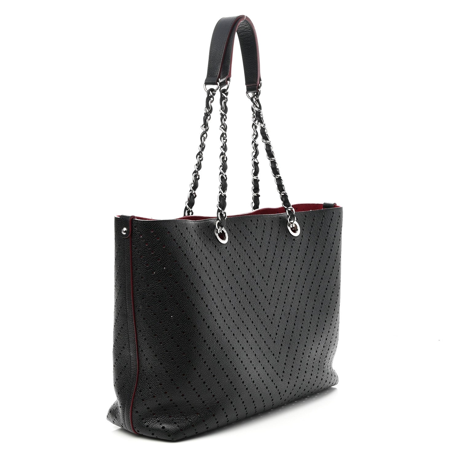 Chanel Perforated Grained Calfskin Large Shopping Tote Black 3 of 9