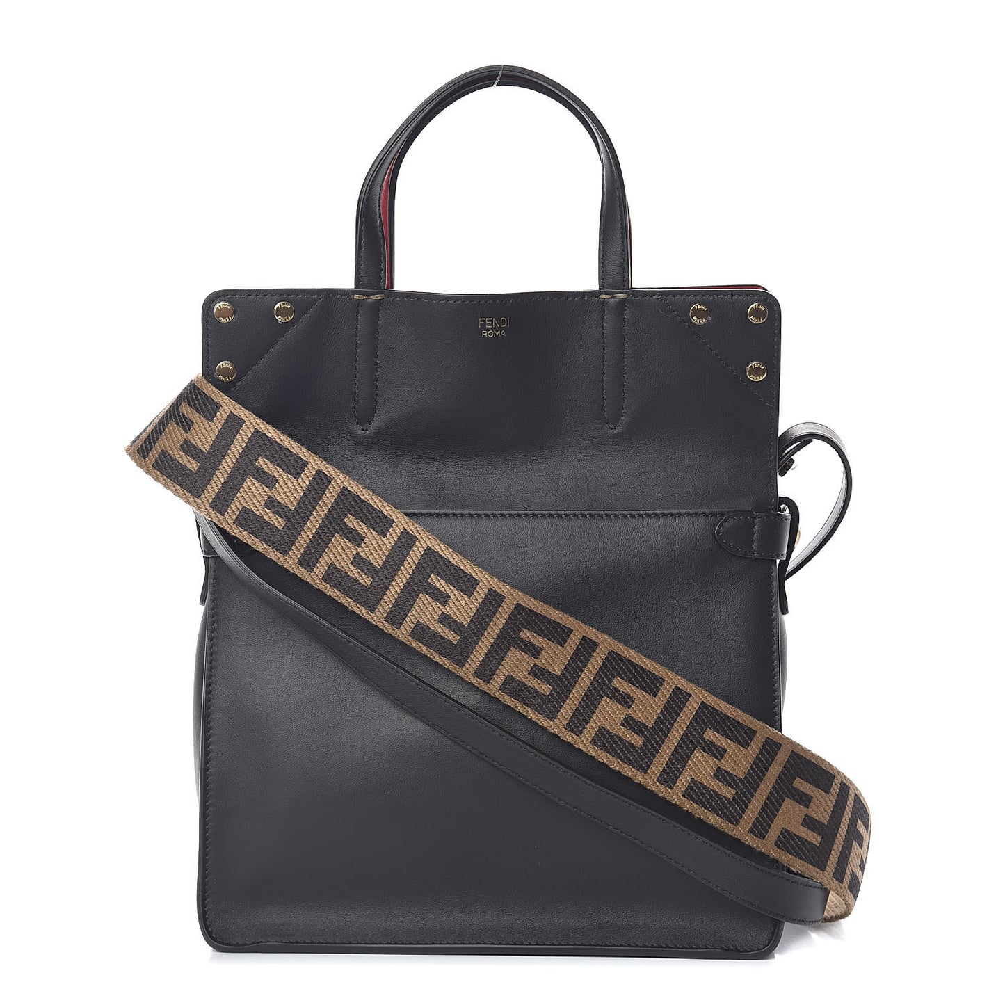 Vitello Grace Suede Small Flip Tote Black Fragola Marrone