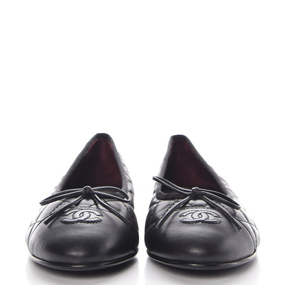 Chanel Aged Calfskin Quilted CC Cap Toe Ballerina Flats 39.5 Black 2 of 9