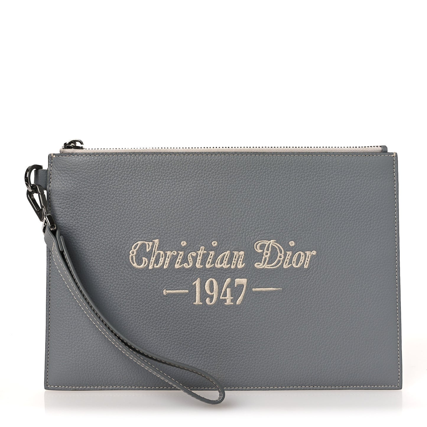Grained Calfskin 1947 Signature A5 Pouch Grey White