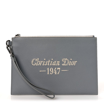 Christian Dior Grained Calfskin 1947 Signature A5 Pouch Grey White 1 of 8