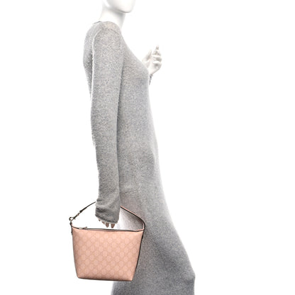 Gucci GG Supreme Monogram Textured Calfskin Web Super Mini Ophidia Shoulder Bag Pink 2 of 11