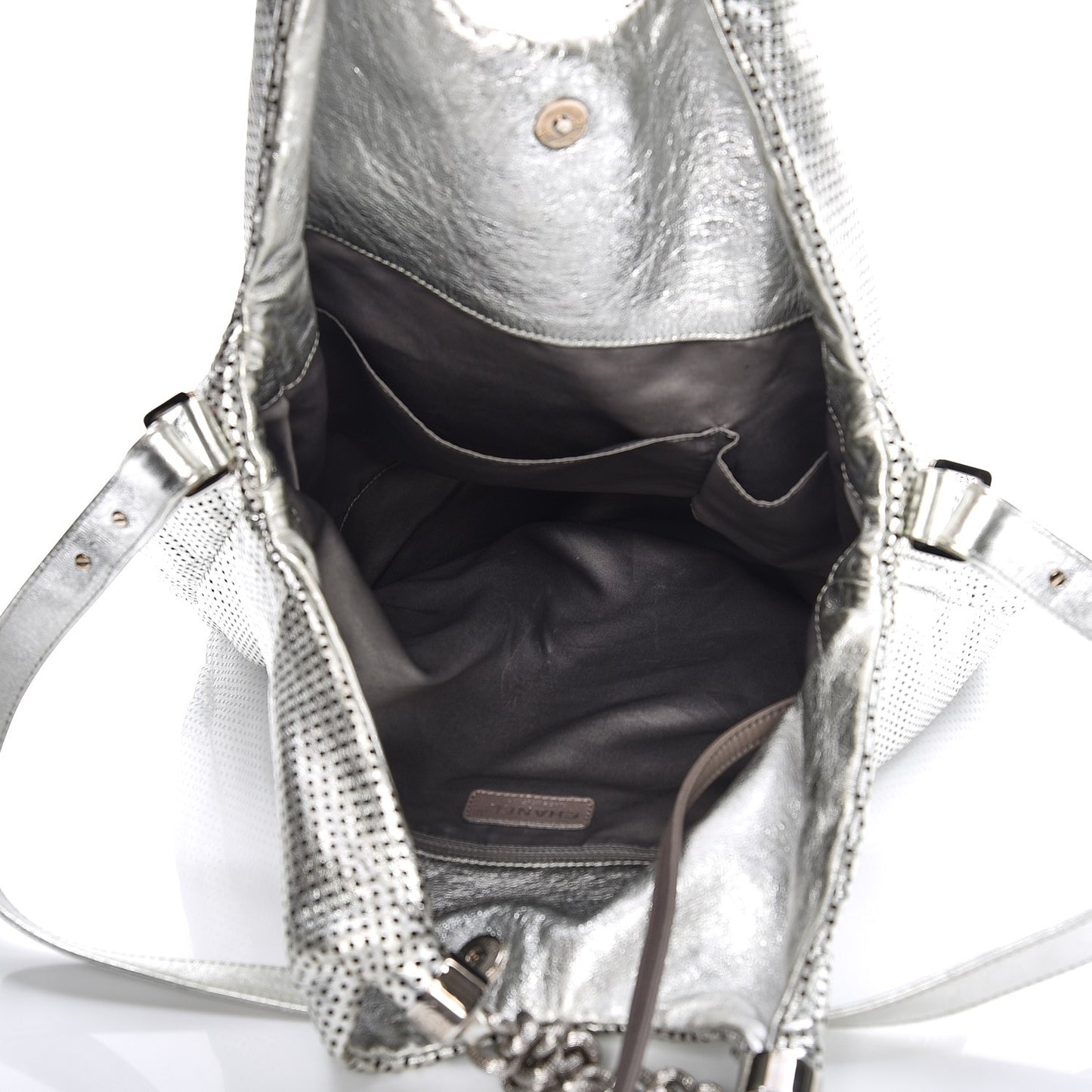 Metallic Glazed Calfskin Perforated Medium Rodeo Drive Tote Silver
