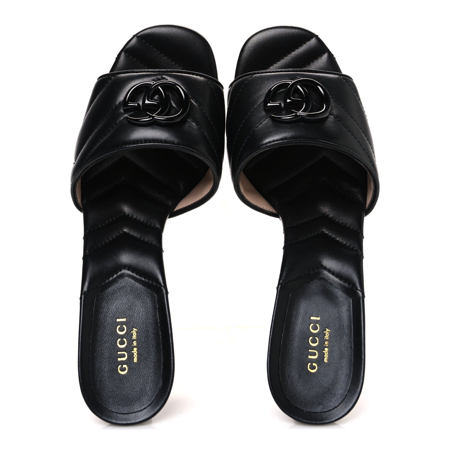 Gucci Nappa Matelasse Monochrome GG Marmont 75mm Slide Sandals 37.5 Black 2 of 11