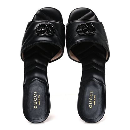Gucci Nappa Matelasse Monochrome GG Marmont 75mm Slide Sandals 37.5 Black 2 of 11