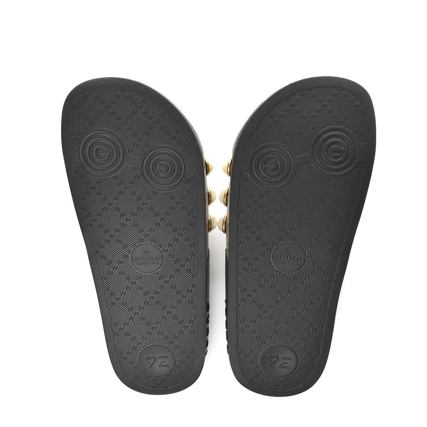 GG Supreme Monogram Pearls Slide Sandals 35 Beige