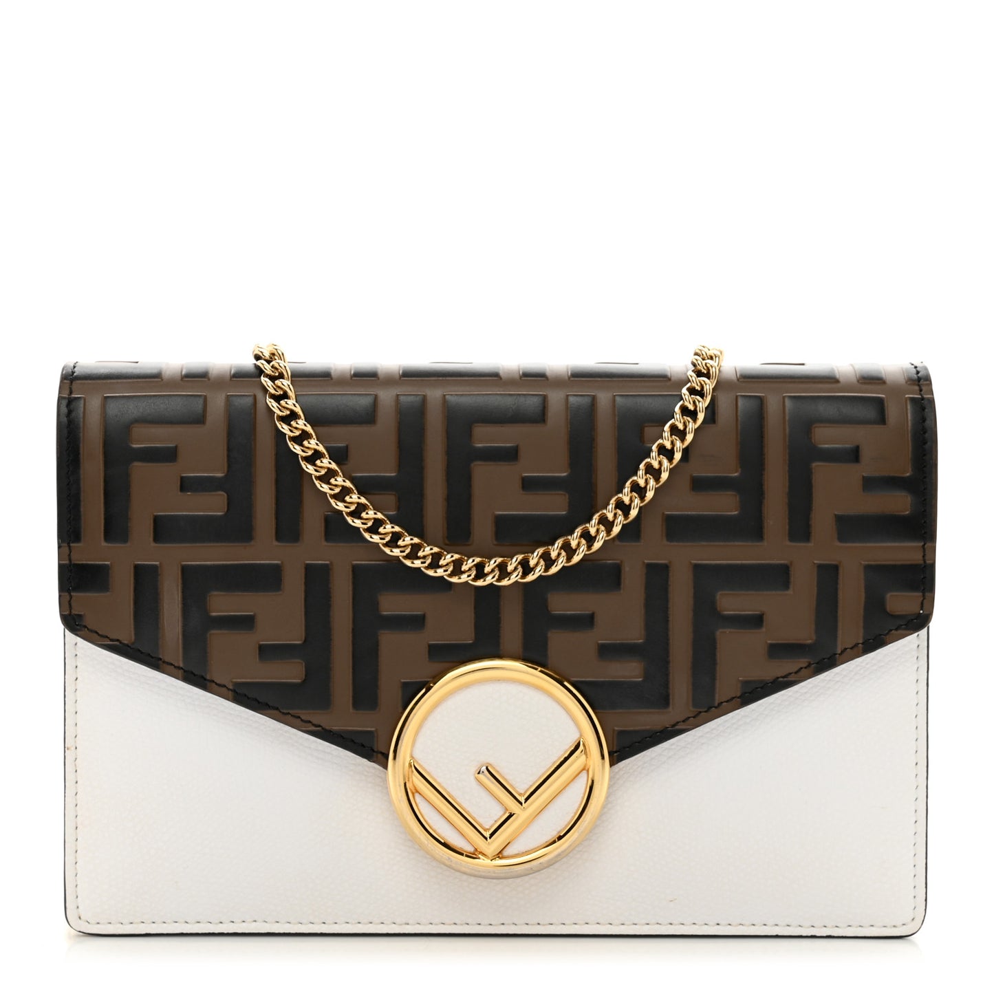 Vitello Cruise F is Fendi FF 1974 Embossed Medium Envelope Wallet On Chain Optical White Maya Black