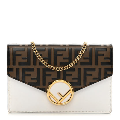 Fendi Vitello Cruise F is Fendi FF 1974 Embossed Medium Envelope Wallet On Chain Optical White Maya Black 1 of 11