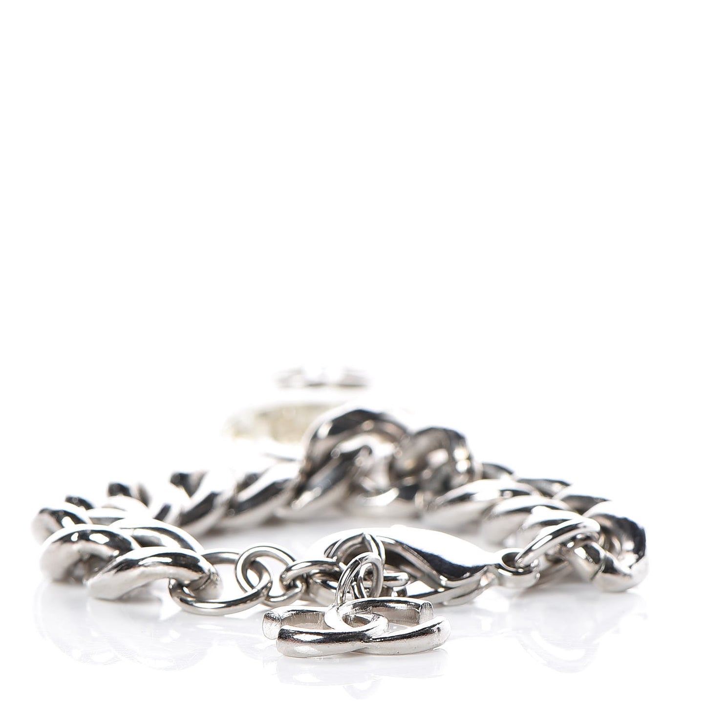 Plexiglass Pearl CC Padlock Bracelet Silver