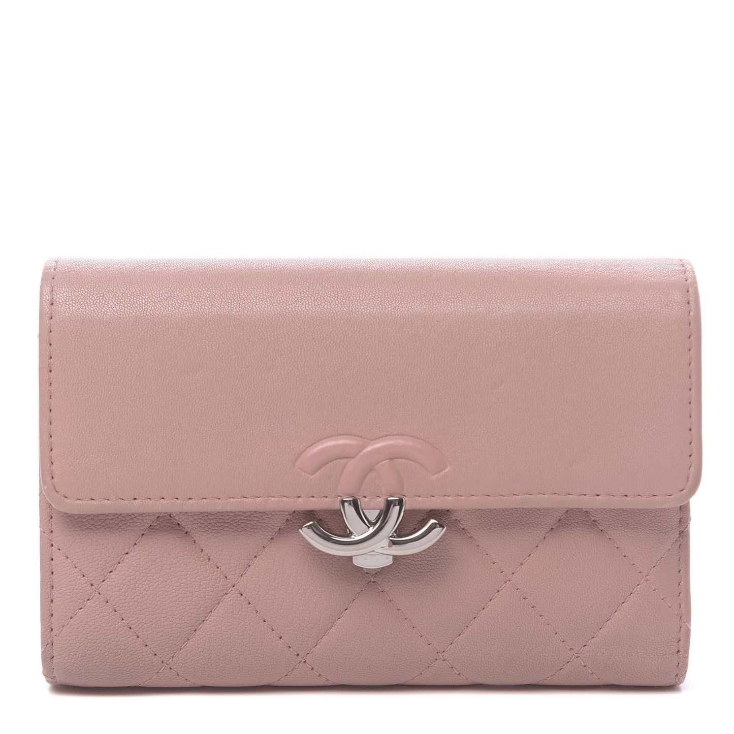 Lambskin Quilted CC Box Flap Wallet Light Pink
