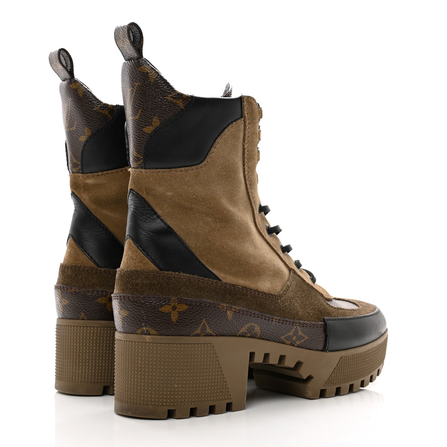 Louis Vuitton Suede Calfskin Monogram Laureate Platform Desert Boots 38 Taupe 4 of 9