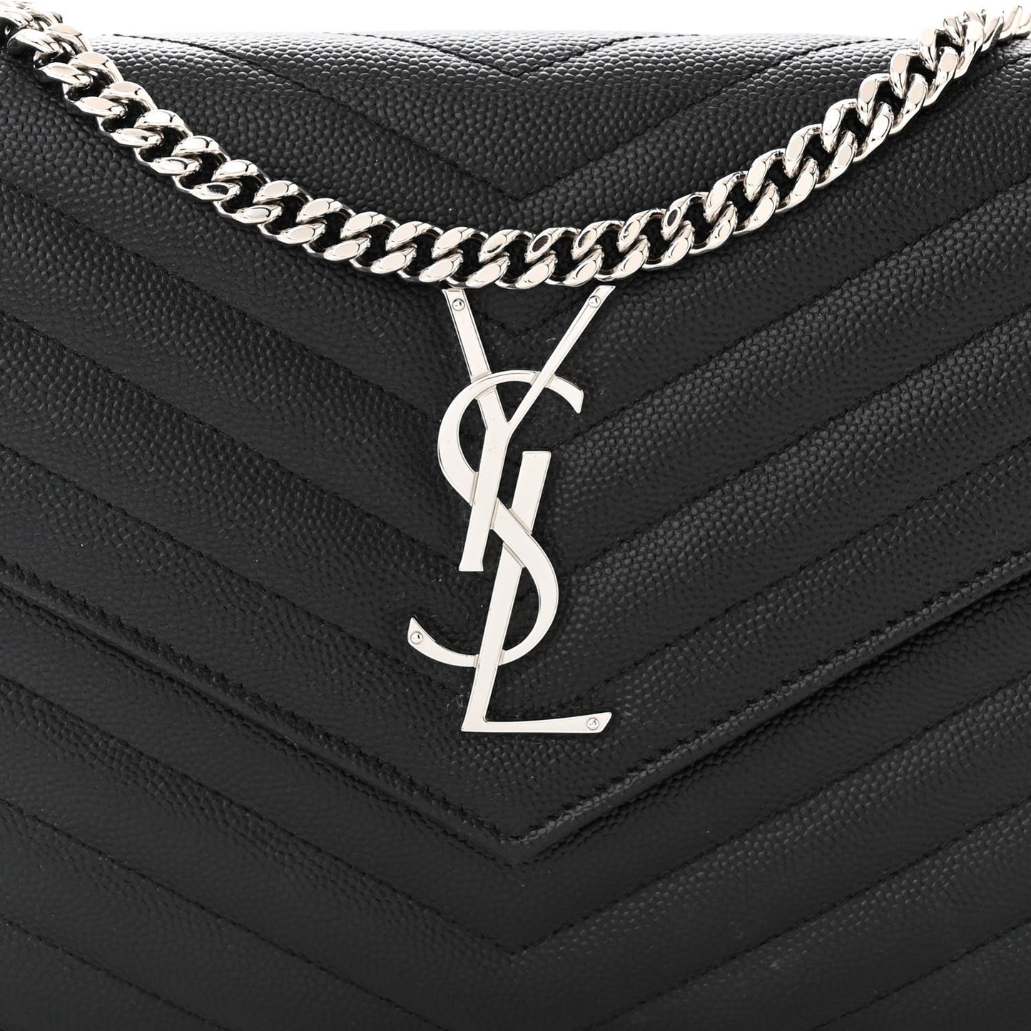 Grain De Poudre Matelasse Chevron Monogram Chain Wallet Black